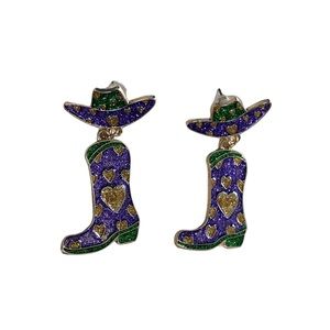 MARDI GRAS COWGIRL BOOT EARRINGS